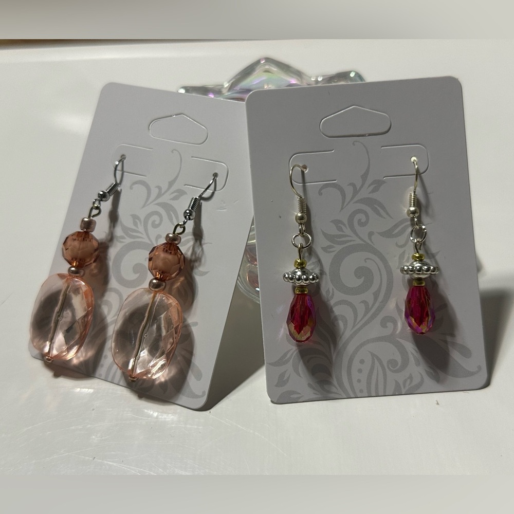 Elegant Pink and Silver Earrings Set